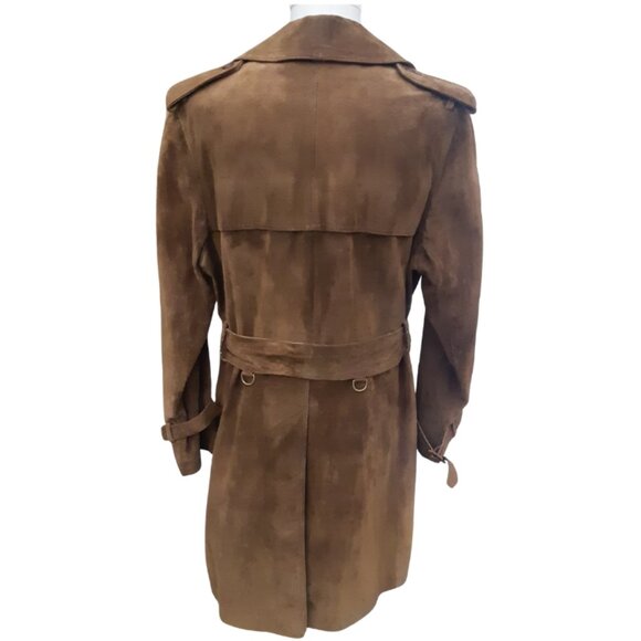 Vintage Aquascutum SZ S/M Rust Suede Men's Double Breasted Trench Coat - Picture 2 of 16